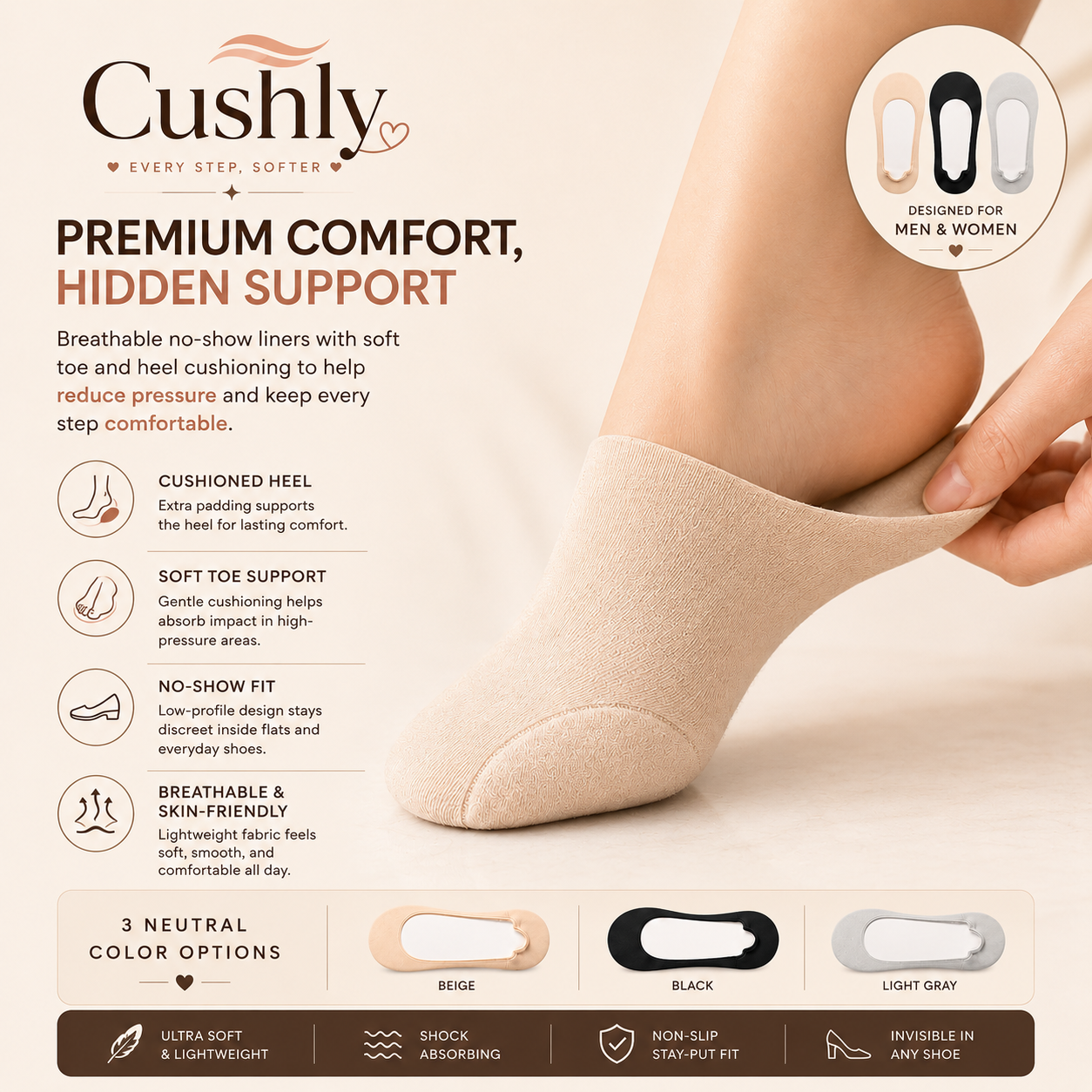 CUSHLY™ Women Boat Sock Plantar Fasciitis